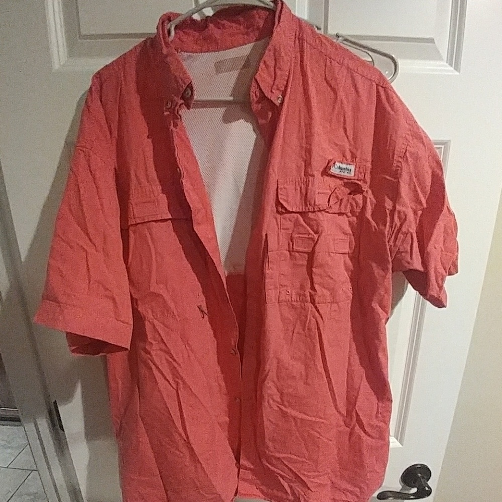 Columbia PFG off-red button down
